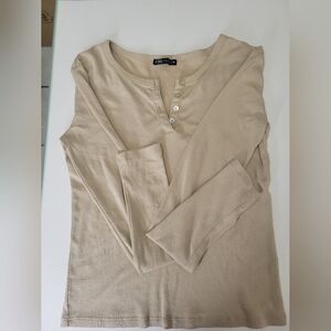 Zara Cream Jumpsuit with Long Sleeves and Collar